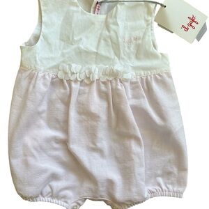 BNWT Il Gufo Baby Girl Pink Seersucker & White Cotton Floral Romper - Size 9M